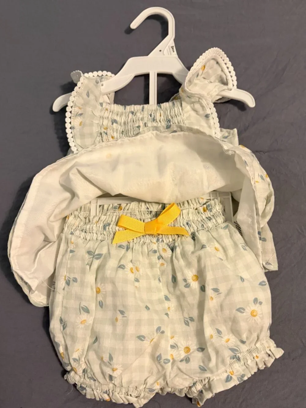 Max Studio Baby Girl Tank Ruffle Sleeves/Shorts 6-9 Months Gingham Flowers New